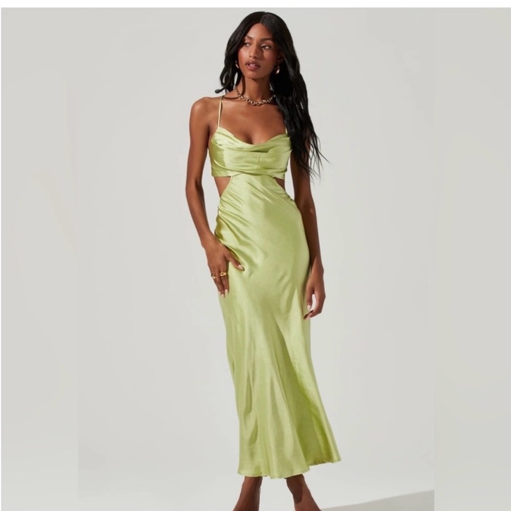 ASTR Colette Satin Cutout Maxi Dress in Chartreuse
